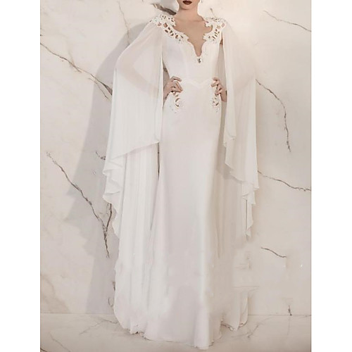 Sheath / Column Wedding Dresses V Neck Floor Length Chiffon Long Sleeve Romantic with Pleats Appliques 2021
Sheath / Column Wedding Dresses V Neck Floor Length Chiffon Long Sleeve Romantic with Pleats Appliques 2021