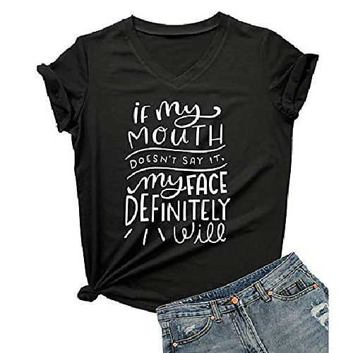 women v-neck if my mouth doesn't say it my face definitely will t-shirt black medium
women v-neck if my mouth doesn't say it my face definitely will t-shirt black medium