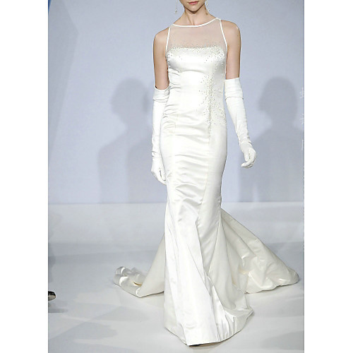 Mermaid / Trumpet Wedding Dresses Jewel Neck Court Train Satin Tulle Sleeveless Romantic with Beading 2021
Mermaid / Trumpet Wedding Dresses Jewel Neck Court Train Satin Tulle Sleeveless Romantic with Beading 2021