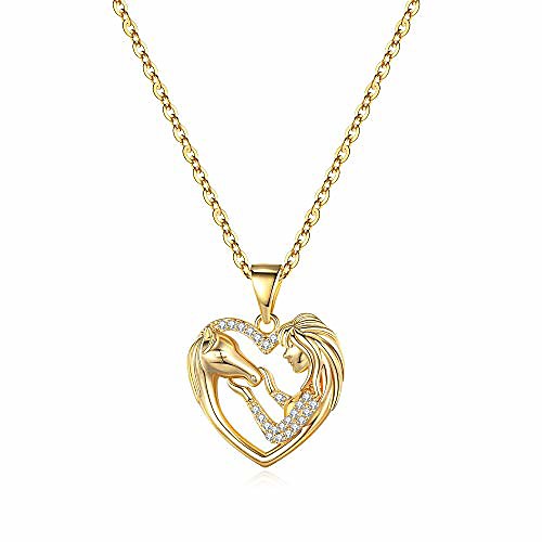 

horse gifts for girls women, 14k gold plated horse necklace jewelry for teen girls horse lover gifts horse heart pendant necklaces children kids little girls horse gifts
