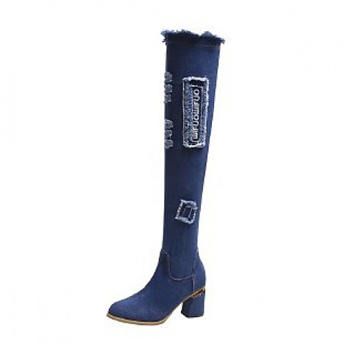 Women's Boots Chunky Heel Round Toe Over The Knee Boots Daily Walking Shoes Denim Tassel Solid Colored Dark Blue Light Blue
Women's Boots Chunky Heel Round Toe Over The Knee Boots Daily Walking Shoes Denim Tassel Solid Colored Dark Blue Light Blue