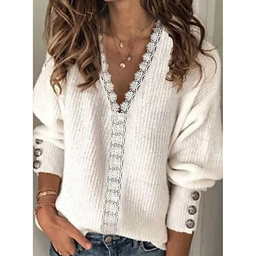 Women's Stylish Knitted Lace Trims Solid Color Pullover Long Sleeve Sweater Cardigans V Neck Fall Winter White
Women's Stylish Knitted Lace Trims Solid Color Pullover Long Sleeve Sweater Cardigans V Neck Fall Winter White