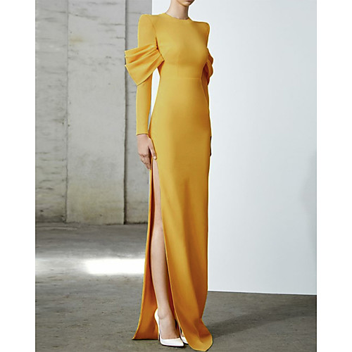 Sheath / Column Minimalist Elegant Engagement Formal Evening Dress Jewel Neck Long Sleeve Floor Length Stretch Fabric with Split Front 2021
Sheath / Column Minimalist Elegant Engagement Formal Evening Dress Jewel Neck Long Sleeve Floor Length Stretch Fabric with Split Front 2021