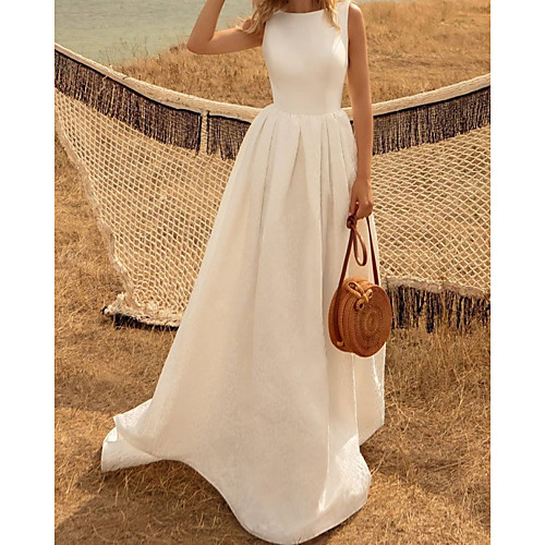 A-Line Wedding Dresses Jewel Neck Sweep / Brush Train Satin Sleeveless Simple with Pleats 2021
A-Line Wedding Dresses Jewel Neck Sweep / Brush Train Satin Sleeveless Simple with Pleats 2021