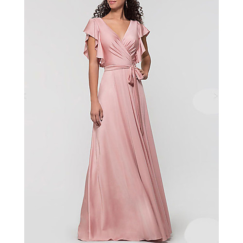 A-Line Plunging Neck Floor Length Satin Bridesmaid Dress with Bow(s) / Ruffles / Open Back
A-Line Plunging Neck Floor Length Satin Bridesmaid Dress with Bow(s) / Ruffles / Open Back