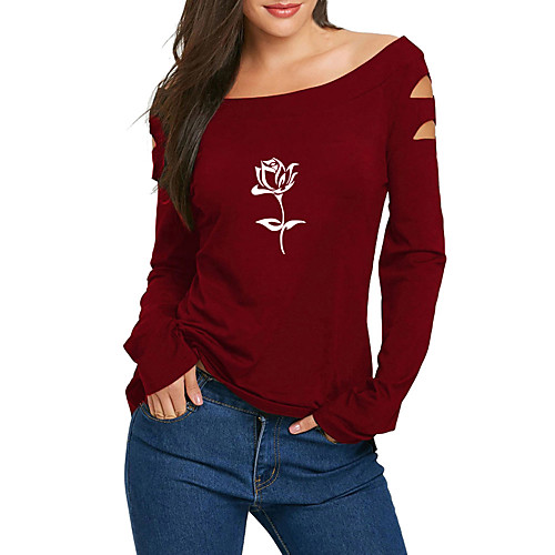 Women's T-shirt Floral Graphic Prints Long Sleeve Print Off Shoulder Tops Basic Basic Top Black Wine
Women's T-shirt Floral Graphic Prints Long Sleeve Print Off Shoulder Tops Basic Basic Top Black Wine