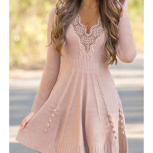 Women's Sweater Jumper Dress Short Mini Dress Blushing Pink Long Sleeve Solid Color Mesh Patchwork Winter Spring V Neck Casual 2021 M L XL XXL 3XL
Women's Sweater Jumper Dress Short Mini Dress Blushing Pink Long Sleeve Solid Color Mesh Patchwork Winter Spring V Neck Casual 2021 M L XL XXL 3XL