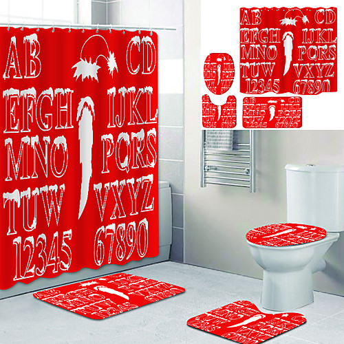 White Snow Letters On Red Background Printed Bathtub Curtain Liner Covered With Waterproof Fabric Shower Curtain For Bathroom Home Decoration With Hook Floor Mat And Four-piece Toilet Mat
White Snow Letters On Red Background Printed Bathtub Curtain Liner Covered With Waterproof Fabric Shower Curtain For Bathroom Home Decoration With Hook Floor Mat And Four-piece Toilet Mat