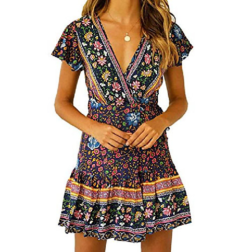 women's v-neck floral print short sleeve boho dress party evening beach mini tunic dress (purple, large)
women's v-neck floral print short sleeve boho dress party evening beach mini tunic dress (purple, large)
