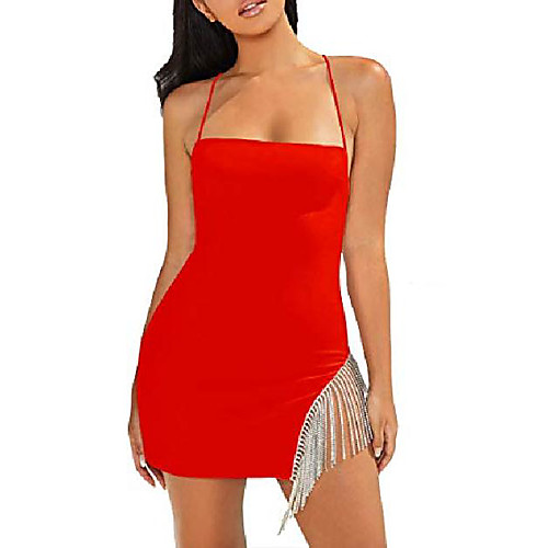 women's elegant spaghetti straps diamond rhinestone tassel dress sleeveless bodycon party birthday dress red s
women's elegant spaghetti straps diamond rhinestone tassel dress sleeveless bodycon party birthday dress red s