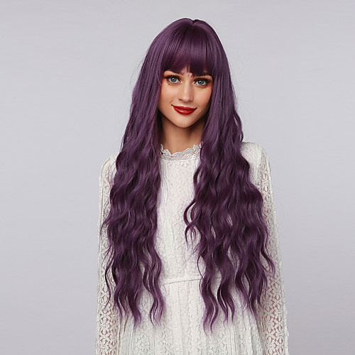 

Cosplay Costume Wig Synthetic Wig Cosplay Wig Curly Water Wave Neat Bang With Bangs Wig Very Long Dark Purple Synthetic Hair 26 inch Women's Cosplay Party New Arrival Purple BLONDE UNICORN