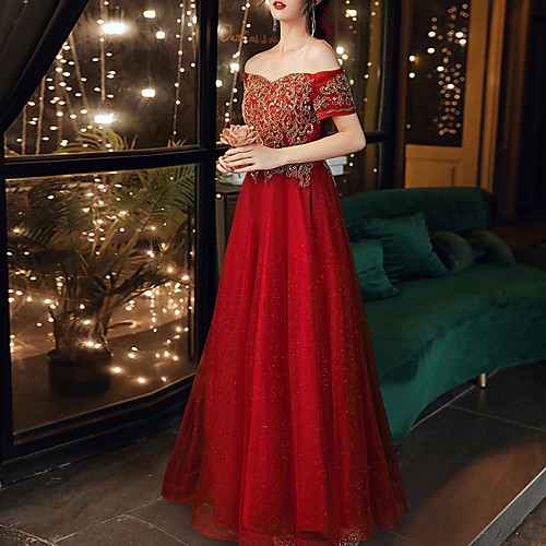 A-Line Glittering Floral Engagement Formal Evening Dress Off Shoulder Short Sleeve Floor Length Tulle with Appliques 2021
A-Line Glittering Floral Engagement Formal Evening Dress Off Shoulder Short Sleeve Floor Length Tulle with Appliques 2021