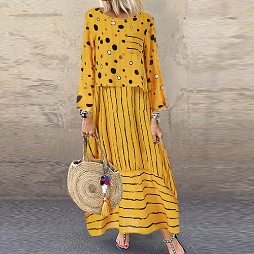 Women's Swing Dress Maxi long Dress White Red Yellow Long Sleeve Polka Dot Striped Patchwork Fall Spring Round Neck Casual vacation dresses 2021 M L XL XXL 3XL 4XL 5XL / Plus Size
Women's Swing Dress Maxi long Dress White Red Yellow Long Sleeve Polka Dot Striped Patchwork Fall Spring Round Neck Casual vacation dresses 2021 M L XL XXL 3XL 4XL 5XL / Plus Size