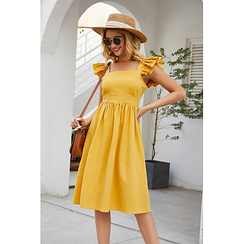 Women's A Line Dress Knee Length Dress Yellow Short Sleeve Solid Color Ruffle Spring Summer Boat Neck Casual 2021 S M L XL
Women's A Line Dress Knee Length Dress Yellow Short Sleeve Solid Color Ruffle Spring Summer Boat Neck Casual 2021 S M L XL
