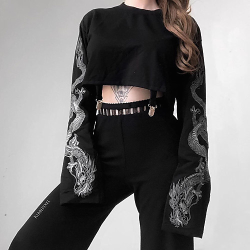 Women's T-shirt Crop Top Dragon Animal Graphic Prints Long Sleeve Round Neck Tops Punk & Gothic Basic Top Black
Women's T-shirt Crop Top Dragon Animal Graphic Prints Long Sleeve Round Neck Tops Punk & Gothic Basic Top Black