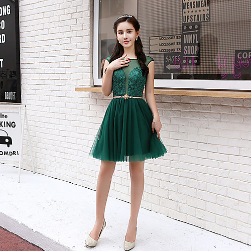 A-Line Beautiful Back Elegant Homecoming Party Wear Dress Illusion Neck Sleeveless Short / Mini Tulle with Lace Insert 2021
A-Line Beautiful Back Elegant Homecoming Party Wear Dress Illusion Neck Sleeveless Short / Mini Tulle with Lace Insert 2021