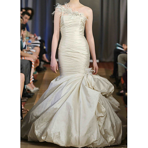 Mermaid / Trumpet Wedding Dresses One Shoulder Sweep / Brush Train Satin Sleeveless Formal Luxurious Sparkle & Shine with Feathers / Fur 2021
Mermaid / Trumpet Wedding Dresses One Shoulder Sweep / Brush Train Satin Sleeveless Formal Luxurious Sparkle & Shine with Feathers / Fur 2021