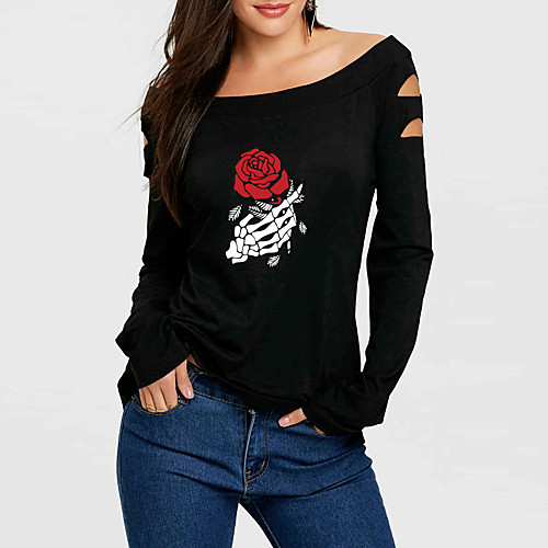 Women's T-shirt Floral Graphic Prints Long Sleeve Print Off Shoulder Tops Basic Basic Top Black
Women's T-shirt Floral Graphic Prints Long Sleeve Print Off Shoulder Tops Basic Basic Top Black