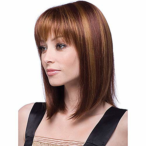 

women's supernatural short straight medium length wig bobo head bob style stylish wave synthetic heat resistant like real hair with fringe attractive fashionable wigs