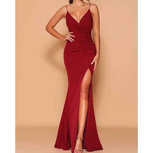 Sheath / Column V Neck / Spaghetti Strap Floor Length Chiffon Bridesmaid Dress with Draping / Split Front
Sheath / Column V Neck / Spaghetti Strap Floor Length Chiffon Bridesmaid Dress with Draping / Split Front
