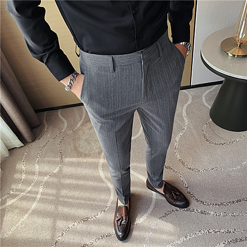 Black / Gray Striped Standard Fit Spandex / Polyester Suit - Notch No Buttons
Black / Gray Striped Standard Fit Spandex / Polyester Suit - Notch No Buttons