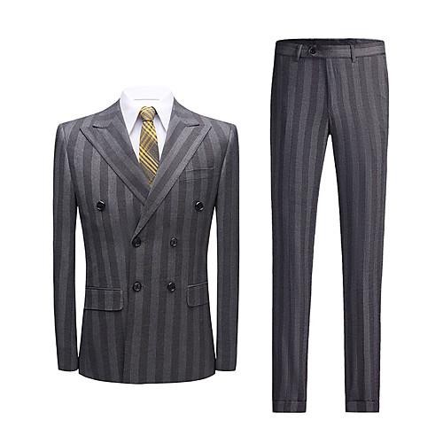 Gray Striped Standard Fit Polyester Suit - Notch Double Breasted Two-buttons / Suits
Gray Striped Standard Fit Polyester Suit - Notch Double Breasted Two-buttons / Suits
