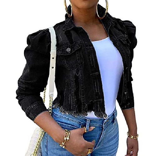 women's casual puff sleeve button front slim cropped denim jean jacket (black, large)
women's casual puff sleeve button front slim cropped denim jean jacket (black, large)
