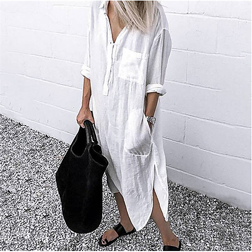 Women's Shirt Dress Midi Dress White Blue Red Yellow Dusty Blue Dark Gray Long Sleeve Solid Color Split Pocket Patchwork Fall Spring Shirt Collar Casual 2021 S M L XL XXL 3XL 4XL 5XL / Plus Size
Women's Shirt Dress Midi Dress White Blue Red Yellow Dusty Blue Dark Gray Long Sleeve Solid Color Split Pocket Patchwork Fall Spring Shirt Collar Casual 2021 S M L XL XXL 3XL 4XL 5XL / Plus Size