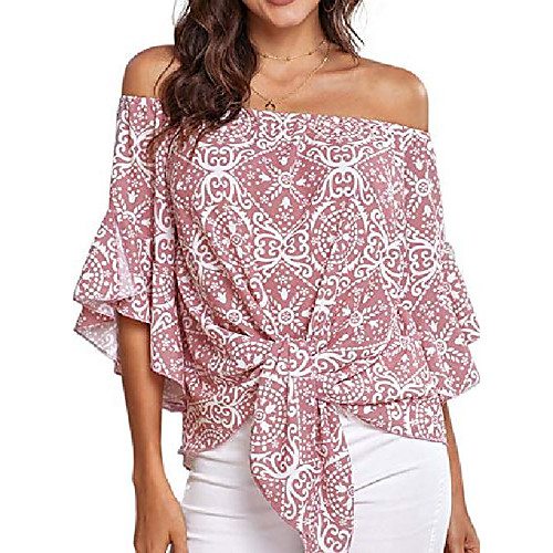 women sexy off shoulder bell sleeve tops shirts simple tie knot casual solid blouse
women sexy off shoulder bell sleeve tops shirts simple tie knot casual solid blouse