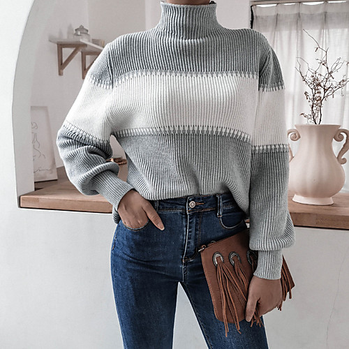 Women's Stylish Knitted Color Block Pullover Long Sleeve Sweater Cardigans Turtleneck Fall Winter Gray
Women's Stylish Knitted Color Block Pullover Long Sleeve Sweater Cardigans Turtleneck Fall Winter Gray