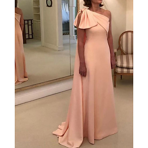 Sheath / Column One Shoulder Sweep / Brush Train Polyester Bridesmaid Dress with Bow(s)
Sheath / Column One Shoulder Sweep / Brush Train Polyester Bridesmaid Dress with Bow(s)