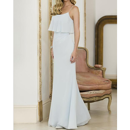 Sheath / Column Spaghetti Strap Floor Length Chiffon Bridesmaid Dress with Ruffles
Sheath / Column Spaghetti Strap Floor Length Chiffon Bridesmaid Dress with Ruffles