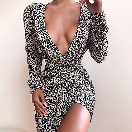 Women's Sheath Dress Short Mini Dress Black Long Sleeve Leopard Lace up Print Summer V Neck Sexy 2021 S M L XL XXL 3XL
Women's Sheath Dress Short Mini Dress Black Long Sleeve Leopard Lace up Print Summer V Neck Sexy 2021 S M L XL XXL 3XL