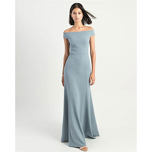 Sheath / Column Off Shoulder Sweep / Brush Train Polyester Bridesmaid Dress with
Sheath / Column Off Shoulder Sweep / Brush Train Polyester Bridesmaid Dress with