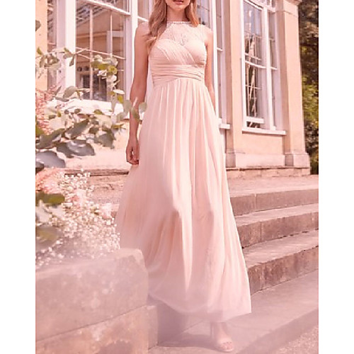 A-Line Jewel Neck Floor Length Chiffon / Lace / Shantung Bridesmaid Dress with Lace / Pleats
A-Line Jewel Neck Floor Length Chiffon / Lace / Shantung Bridesmaid Dress with Lace / Pleats