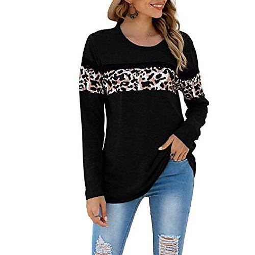 women's long sleeve crewneck t-shirt leopard print patchwork plus size casual pullover tunics tops (black, l)
women's long sleeve crewneck t-shirt leopard print patchwork plus size casual pullover tunics tops (black, l)
