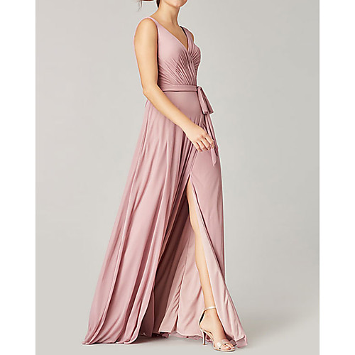 A-Line V Neck Floor Length Polyester Bridesmaid Dress with Sash / Ribbon / Pleats / Split Front
A-Line V Neck Floor Length Polyester Bridesmaid Dress with Sash / Ribbon / Pleats / Split Front