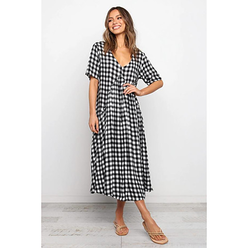 Women's Swing Dress Maxi long Dress - Half Sleeve Houndstooth Patchwork Summer V Neck Casual Going out Loose 2020 Black S M L XL
Women's Swing Dress Maxi long Dress - Half Sleeve Houndstooth Patchwork Summer V Neck Casual Going out Loose 2020 Black S M L XL