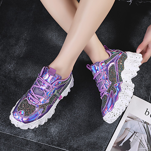 Women's Trainers Athletic Shoes Flat Heel Round Toe Sporty Casual Dad Shoes Athletic Daily Running Shoes Faux Leather Sequin Color Block White Black Purple
Women's Trainers Athletic Shoes Flat Heel Round Toe Sporty Casual Dad Shoes Athletic Daily Running Shoes Faux Leather Sequin Color Block White Black Purple
