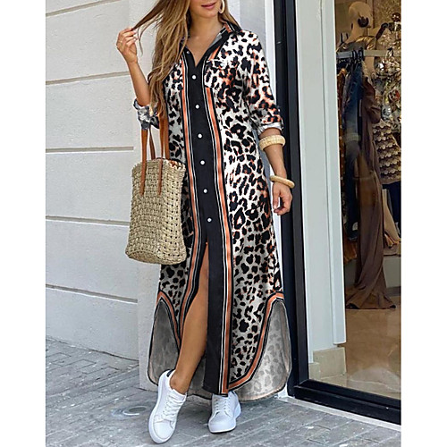 Women's Shirt Dress Maxi long Dress Brown Long Sleeve Color Block Leopard Split Patchwork Print Fall Summer Shirt Collar Elegant Casual 2021 S M L XL XXL
Women's Shirt Dress Maxi long Dress Brown Long Sleeve Color Block Leopard Split Patchwork Print Fall Summer Shirt Collar Elegant Casual 2021 S M L XL XXL