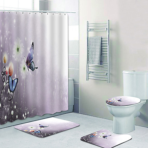 White Flower Butterfly Digital Printing Four-piece Set Shower Curtains And Hooks Modern Polyester Machine Made Waterproof Bathroom
White Flower Butterfly Digital Printing Four-piece Set Shower Curtains And Hooks Modern Polyester Machine Made Waterproof Bathroom