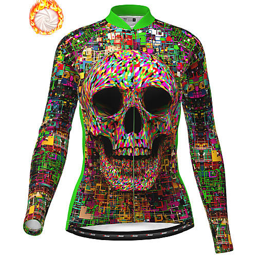 21Grams Women's Long Sleeve Cycling Jersey Winter Fleece Green Skull Bike Jersey Top Mountain Bike MTB Road Bike Cycling Fleece Lining Breathable Warm Sports Clothing Apparel / Stretchy / Athleisure
21Grams Women's Long Sleeve Cycling Jersey Winter Fleece Green Skull Bike Jersey Top Mountain Bike MTB Road Bike Cycling Fleece Lining Breathable Warm Sports Clothing Apparel / Stretchy / Athleisure