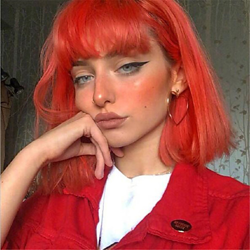 Synthetic Wig Straight Neat Bang Wig Short Orange Synthetic Hair Women's Fashionable Design Cool Orange
Synthetic Wig Straight Neat Bang Wig Short Orange Synthetic Hair Women's Fashionable Design Cool Orange