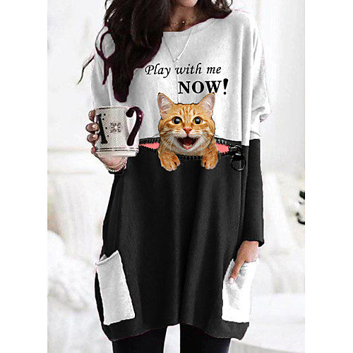 Women's Christmas T shirt Dress Cat Cartoon Graphic Prints Long Sleeve Patchwork Print Round Neck Tops Basic Christmas Basic Top Black Khaki Gray
Women's Christmas T shirt Dress Cat Cartoon Graphic Prints Long Sleeve Patchwork Print Round Neck Tops Basic Christmas Basic Top Black Khaki Gray