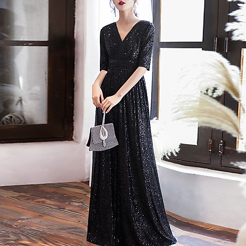A-Line Sparkle Elegant Wedding Guest Formal Evening Dress V Neck Half Sleeve Floor Length Sequined with Pleats Sequin 2021
A-Line Sparkle Elegant Wedding Guest Formal Evening Dress V Neck Half Sleeve Floor Length Sequined with Pleats Sequin 2021