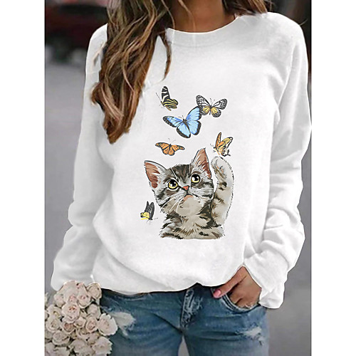 Women's Pullover Sweatshirt Cat Graphic Butterfly Daily Basic Casual Hoodies Sweatshirts White Blushing Pink 
Women's Pullover Sweatshirt Cat Graphic Butterfly Daily Basic Casual Hoodies Sweatshirts White Blushing Pink