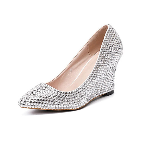 Women's Heels Wedge Heel Pointed Toe Sexy Minimalism Roman Shoes Wedding Party & Evening PU Rhinestone Crystal Sparkling Glitter Solid Colored Silver
Women's Heels Wedge Heel Pointed Toe Sexy Minimalism Roman Shoes Wedding Party & Evening PU Rhinestone Crystal Sparkling Glitter Solid Colored Silver