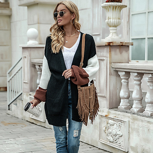 Women's Color Block Streetwear Spring & Fall Sweater Coat Long Going out Long Sleeve Cotton Blend Coat Tops Black
Women's Color Block Streetwear Spring & Fall Sweater Coat Long Going out Long Sleeve Cotton Blend Coat Tops Black