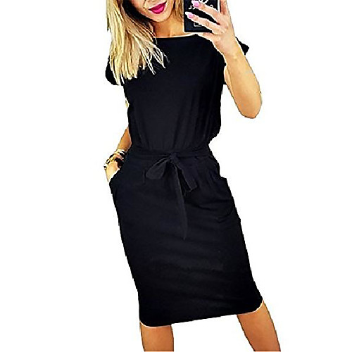 women's casual pencil short sleeve sheath belted dress with pockets - black - 3x
women's casual pencil short sleeve sheath belted dress with pockets - black - 3x