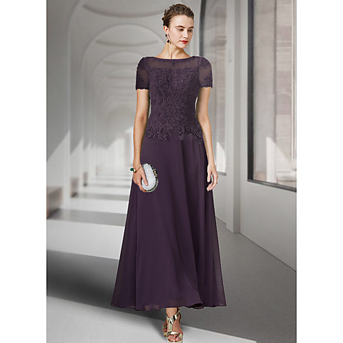 A-Line Mother of the Bride Dress Elegant Jewel Neck Ankle Length Chiffon Lace Short Sleeve with Pleats Appliques 2021
A-Line Mother of the Bride Dress Elegant Jewel Neck Ankle Length Chiffon Lace Short Sleeve with Pleats Appliques 2021